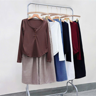 Set Bộ Dài Bigsize Nữ Áo Thun Ôm Kèm Quân Suông Ống Rộng Mùa Thu Đông Cho Chubby A330+Q564