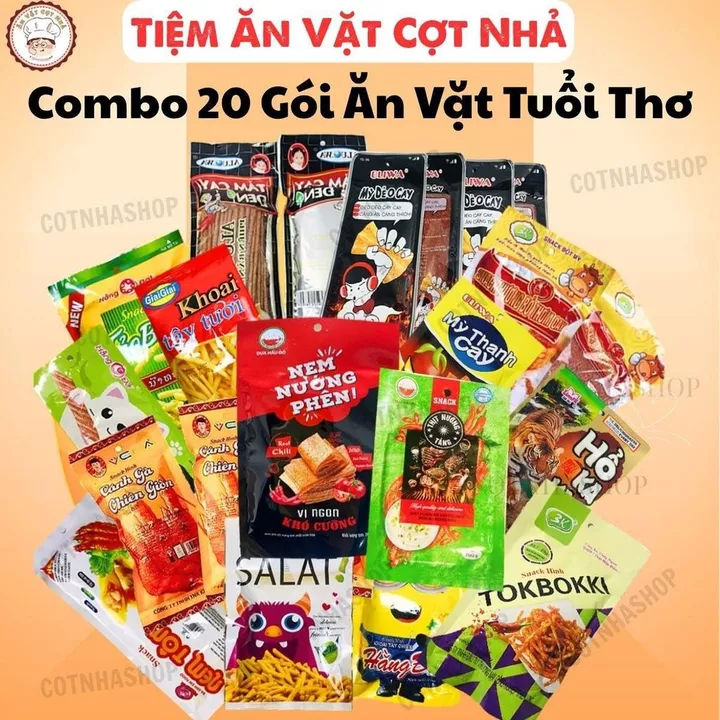 20 Gói Snack Ngẫu Nhiên Các Loại Ăn Vặt Tuổi Thơ, Đồ Ăn Vặt Cổng Trường Thơm Ngon đồ ăn vặt đồ ăn vặt 1k snack food