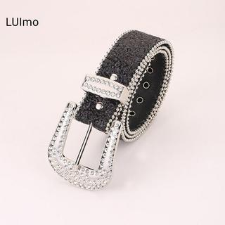 LUImo Y2K Nữ Thời Trang In Hình Chắc Chắn Đính Full Kim Cương Giả Dây Da Pha Lê Có Thể Điều Chỉnh Lấp Lánh Dây Thắt Lưng Cho Câu Lạc Bộ Đảng SBS
