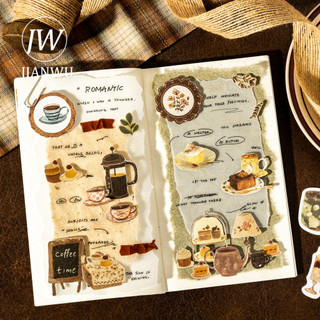 JIAWU Trà Uống Ngày Series Vintage Bánh Cà Phê Phong Cảnh Chất Liệu Cắt Dán Thêu Sò Nhãn Dán Sáng Tạo Tạp Chí Văn Phòng Phẩm
