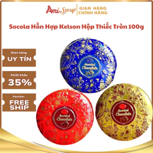 Socola Hỗn Hợp Kelson Hộp Thiếc Tròn 100g, Socola Ngọt Ngào Làm Món Quà Biếu Sang Trọng, Tinh Tế