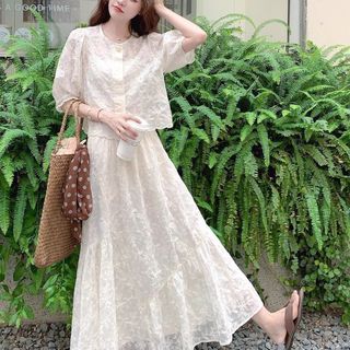Váy thêu dáng ôm kiểu Pháp màu be lưng cao, phong cách mới cho mùa hè - Giảm giá 50%