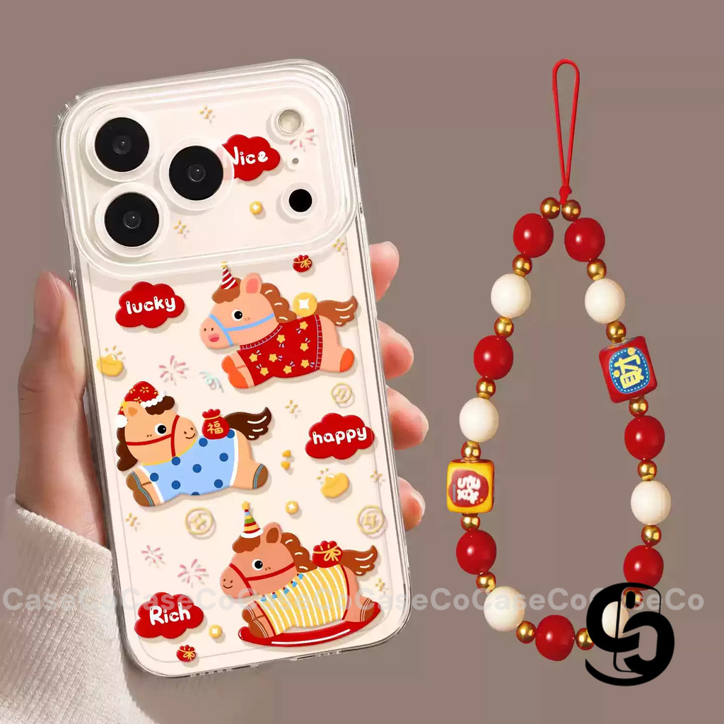 Cho Oppo A6 A5 Pro A16 A5X A3X A3S A38 A79 A15 A1K A74 A78 A58 Reno 5 12F 13 14 14F Ốp điện thoại hình ngựa gỗ may mắn