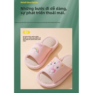 Dép đi trong nhà cho bé – Chất liệu linen thoáng mát, họa tiết ngựa dễ thương, chống trượt
