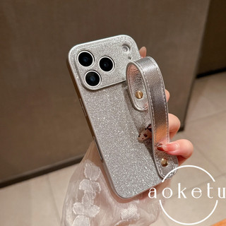 Ốp điện thoại dây đeo cổ tay bằng da lấp lánh sang trọng phù hợp cho iPhone 17 Pro Max bao gồm tất cả chống rơi Apple 17 Pro đứng 17Air silicon mềm cạnh bìa cứng