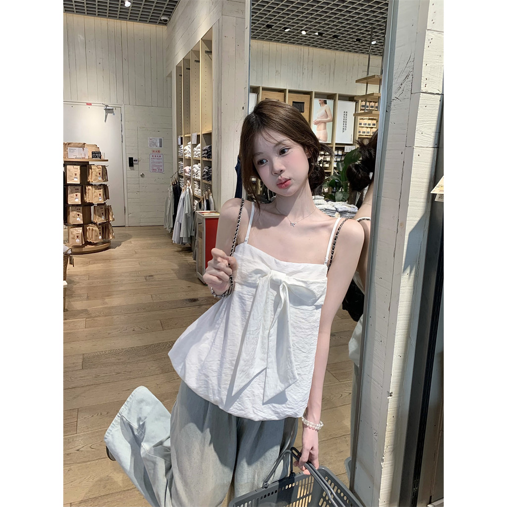 Áo cami nơSense phong cách sweet style, dáng ngắn màu trắng cho mùa hè