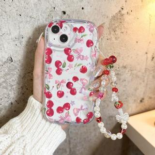 Ốp Nơ Anh Đào Cho Infinix Hot 60 50 Pro Plus 60i Note 50 50X 50S GT 30 Pro Tecno Spark Go 2 2s 40 40C Camon 40 Dâu Ngọc Trai Dây Xích Cô Gái Vỏ Điện Thoại