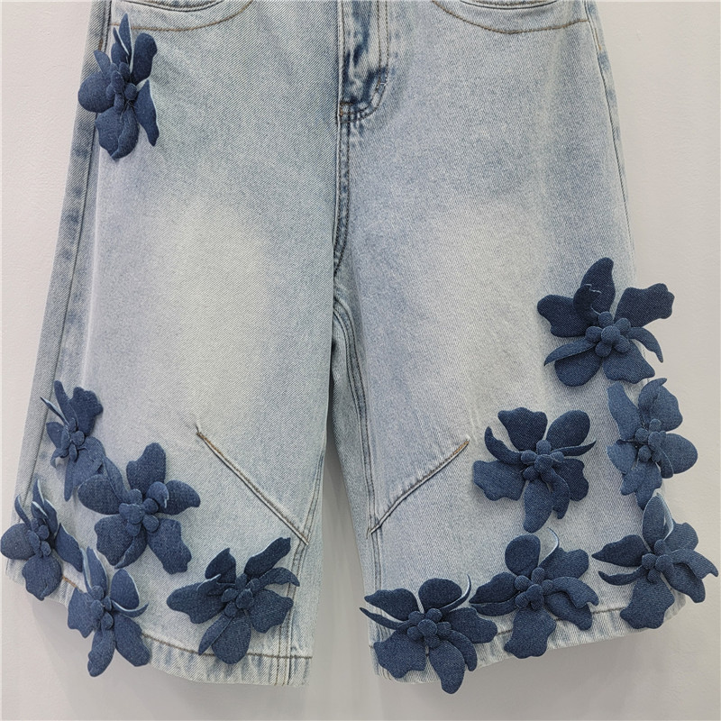 Quần Short Denim Ba Chiều Họa Tiết Hoa Cho Nữ, Phù Hợp Xuẩn Hè, Thiết Kế Sense Eo Cao Rời Năm