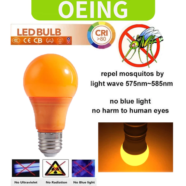 OEING 1 / 2 Bóng đèn bọ 9W Bóng đèn LED màu vàng, Đèn hiên ngoài trời, Bóng đèn ngủ phòng ngủ màu hổ phách A60 Bóng đèn LED lỗi, Đèn LED ấm áp Đèn trang trí hành lang