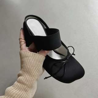 Pháp Satin Nơ Nông Miệng Mary Jane Giày Nữ Xuân Hè Phong Cách Mới Retro Thường Ngày Dày Gót Ba Lê Giày