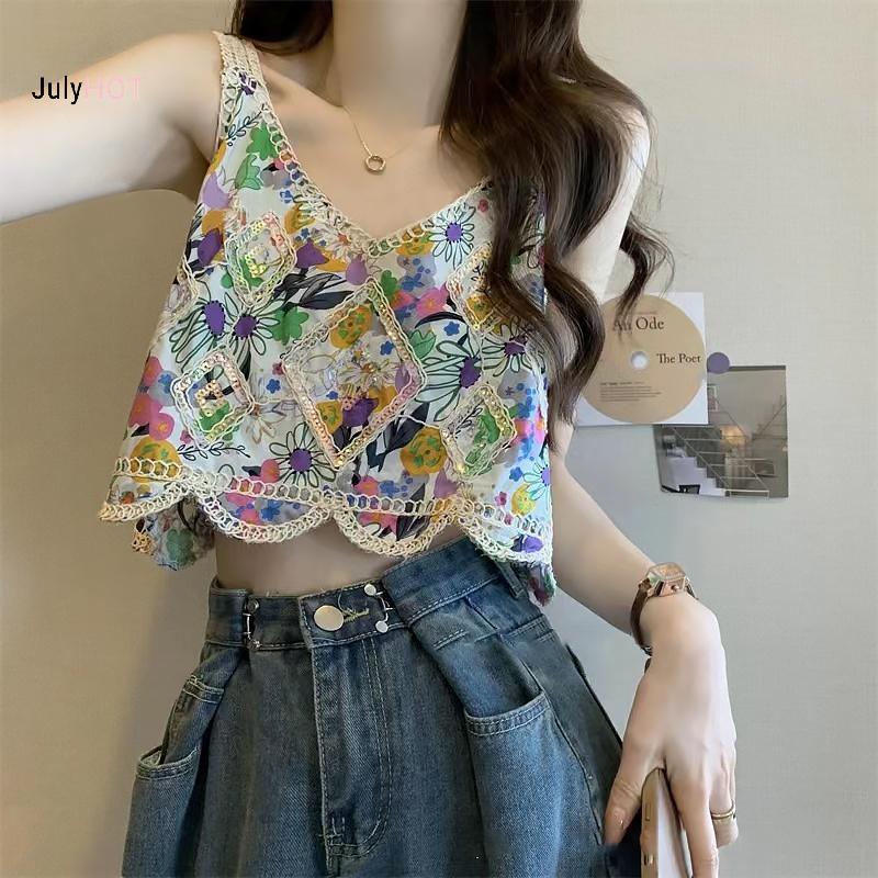 Áo Camisole Retro Hoa Thêu Phù Hợp Mùa Hè Cho Nữ