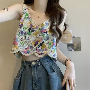 Áo Camisole Retro Hoa Thêu Phù Hợp Mùa Hè Cho Nữ