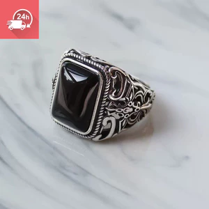 Nhẫn nam mã não đen cổ điển, điều chỉnhsize dễ dàng