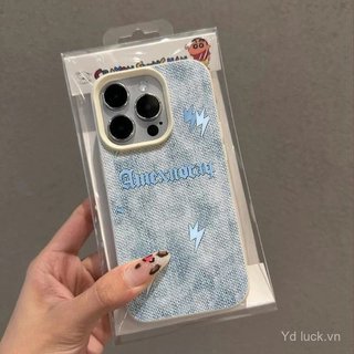 Denim Smudge Phong Cách Văn Học Vỏ Thời Trang Thích Hợp Cho iPhone 15pro 14 16pro 17promax Tính Khí Kết Cấu Da 16plus 15 13 14pro 12 11promax Vỏ Điện Thoại Chống Sốc