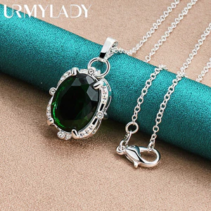 URMYLADY Bạc 925 Hình Bầu Dục AAAAA Zircon 16-30 Inch Mặt Dây Chuyền Vòng Cổ Cho Nữ Trang Sức Thời Trang