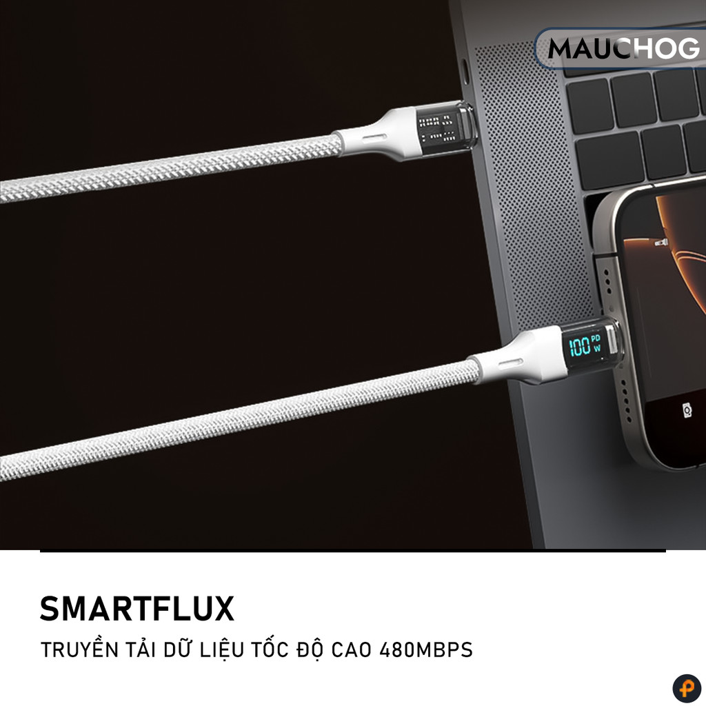 Dây Cáp Sạc Nhanh Pd 100W Trong Suốt Có Đèn Led Báo Công Suất Cho Điện Thoại iPhone iPad Macbook