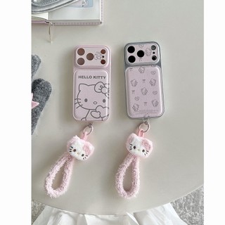 Ins Phong Cách Hàn Quốc Họa Tiết Da kt Cat Thích Hợp Cho 17promax Ốp Điện Thoại iPhone16 Dây Di Động 15 Dễ Thương 14 Mẫu Mới