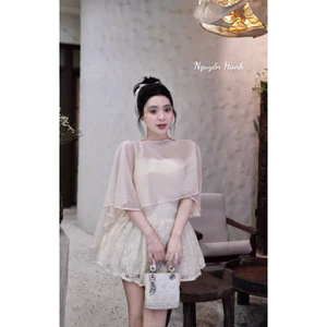 váy nữ,SÉT ĐẦM REN 2 DÂY XOÈ ,kèm CHOÀNG TƠ BYJOLIE