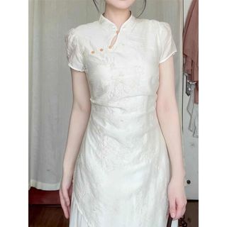Váy Liền Sườn Xám Kiểu Trung Hoa Phong Cách Dịu Dàng Kiểu Pháp, Váy Thanh Lịch Cho Nữ mùa Hè