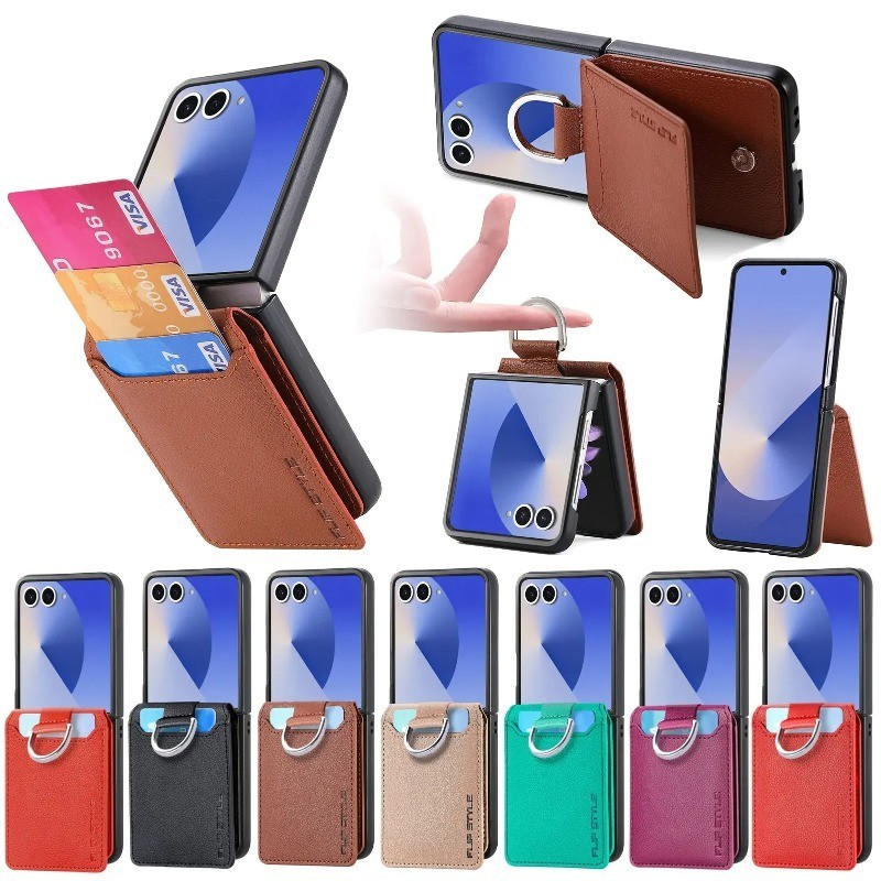 Ốp Điện Thoại Da PU Sang Trọng Mimi Cho Samsung Galaxy Z Flip 7 FE Z Flip 6 Z Flip 5 Z Flip 4 Z Flip 3 Ví Đựng Thẻ Vòng Bảo Vệ Mặt Sau Chống Sốc Flip7 Flip6