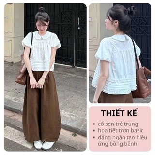 Áo Cổ Sen Tay Bồng Bèo Dưới Xếp Ly Su Chang Thời Trang Nữ, Áo Sơ Mi Nữ Tiểu Thư