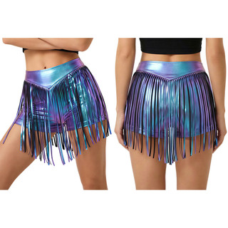 Yhong Nữ Quần Nóng Kim Loại Rực Rỡ Với Tua Rua Cao Cấp Viền Booty Quần Short Cheeky Cho Sân Khấu Khiêu Vũ Jazz Câu Lạc Bộ Rock