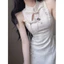 Đầm không tay sườn xám phong cách nữ, ômbody gợi cảm với viền xù và dáng đuôi cá cải tiến