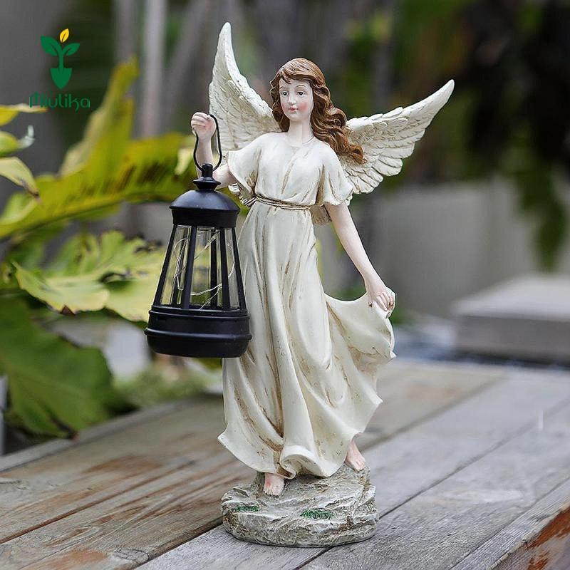 Miulika Angel Girl Nhựa Tượng Năng Lượng Mặt Trời Trang Trí Sân Vườn Ngoài Trời Hình Lớn Với Đèn Năng Lượng Mặt Trời Cho Bãi Cỏ Sân Sân Quà Tặng Nghệ Thuật