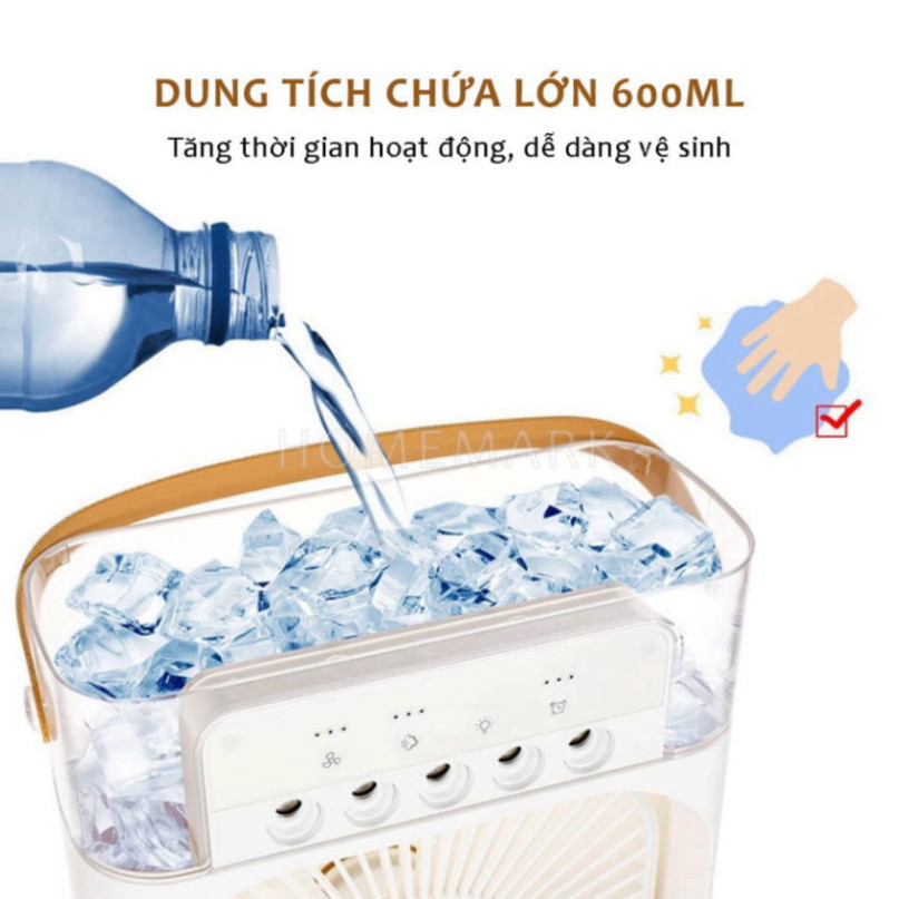 Quạt Phun Sương Mini 600Ml Có Khay Chứa Đá Kiêm Đèn Ngủ Có Chế Độ Hẹn Giờ Tiện Lợi GVQ Store