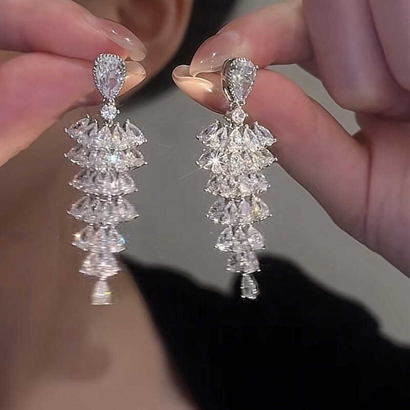 Bông tai bạc 925 tổng hợp zircon, phong cách công nghiệp nặng và cổ điển, thiết kế tinh tế siêu sáng bóng
