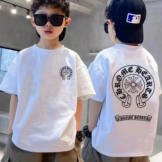 Áo thun cổ tròn in chữ Phạn dành cho bé trai, thiết kế độc đáo, phong cách thường ngày và đa năng, thoải mái.