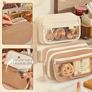 Hộp bút Capybara – Túi bút canvas nhiều ngăn, dung tích lớn – Dễ thương –Quà tặng học sinh–Kèm sticker,móc,gấu bông mini