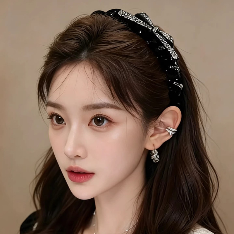 2026 Phong Cách Mới Nhẹ Sang Trọng Zircon Nơ Sóng Đầu Nữ Cao Đầu Lâu Đi Làm Sang Trọng Kẹp Tóc