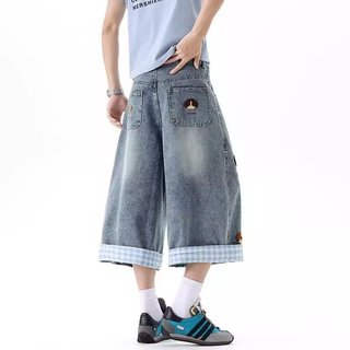 Quần short denim thêu hình chó con, phong cách Mỹ cổ điển, phù hợp mọi giới tính, chất lượng cao