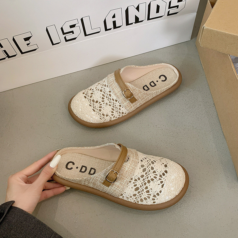 Lanh Baotou Nửa Dép Nữ Mùa Hè Ngoài Mặc Phù Hợp Với Giày Sandal Thoáng Khí Dép Slip-On Birkenst