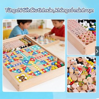 Bộ cờ gỗ 11 trong 1 – Cờ vua, cờ tướng, cờ vây, cá ngựa – Đồ chơi trí tuệ Montessori – Rèn luyện trí não cho trẻ
