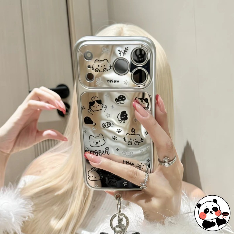 Ốp Điện Thoại Gương Bạc Puppy Cho Samsung Galaxy S26 S25 Edge S24 S23 S22 S21 FE Plus Note 20 Ultra A26 A25 A24 A23 5G 4G Vỏ Sang Trọng Dễ Thương Ins Phong Cách Mèo Vỏ Mềm