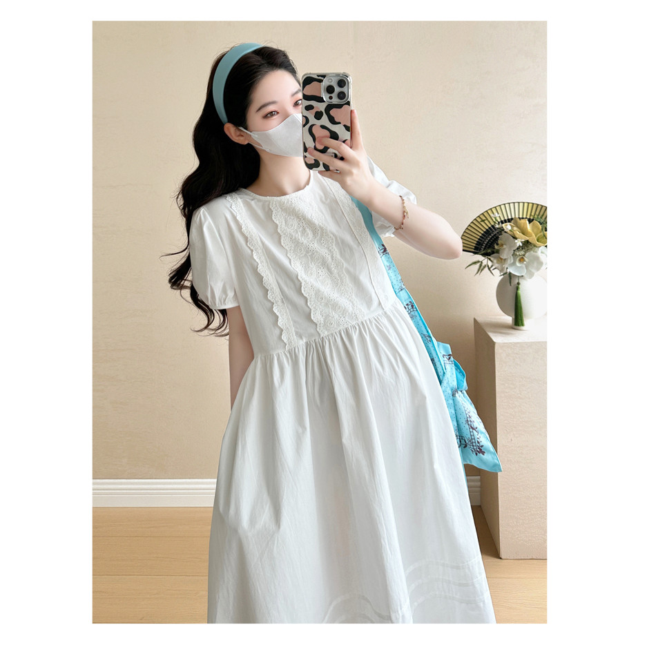 Váy bà bầu mùa hè Váy Cotton nguyên chất kiểu Pháp