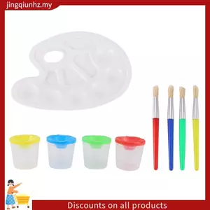 Bộ 9 Cốc Sơn Không Tràn Có Bàn Chải Sơn Và Bảng Khay Sơn, Cốc Sơn Có Nắp Cho Trẻ Em Tranh Nghệ Thuật