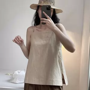 Áo yếm dáng rộng phiên bản Hàn Quốc mùa hè, mỏng nhẹ, không tay, cổ phẳng, mặc đẹp khi ra đường