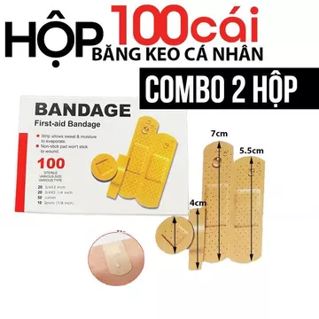 Combo 2 Hộp ( 1 hộp 100 Miếng ) Băng Keo Cá Nhân Băng Dán Vết Thương Băng Dán Cá Nhân