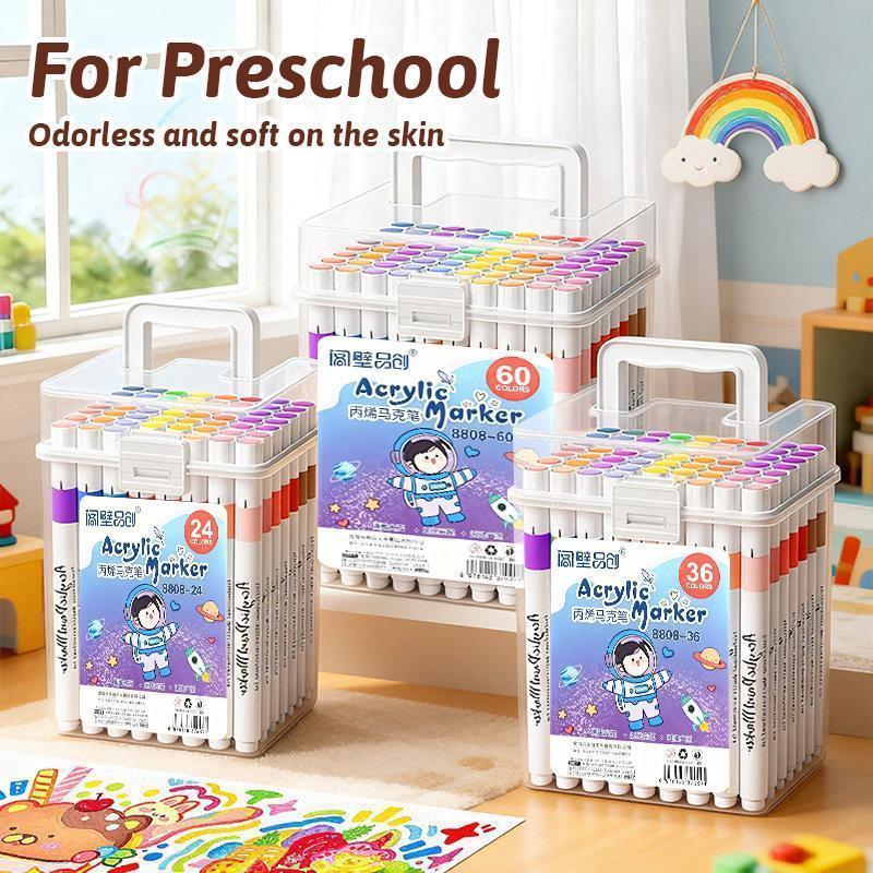 Bút Màu Markers Acrylic 36/48 Màu - Bút Đánh Dấu Màu Tươi Sáng, Bộ Vẽ Tranh DIY Cho Học Sinh