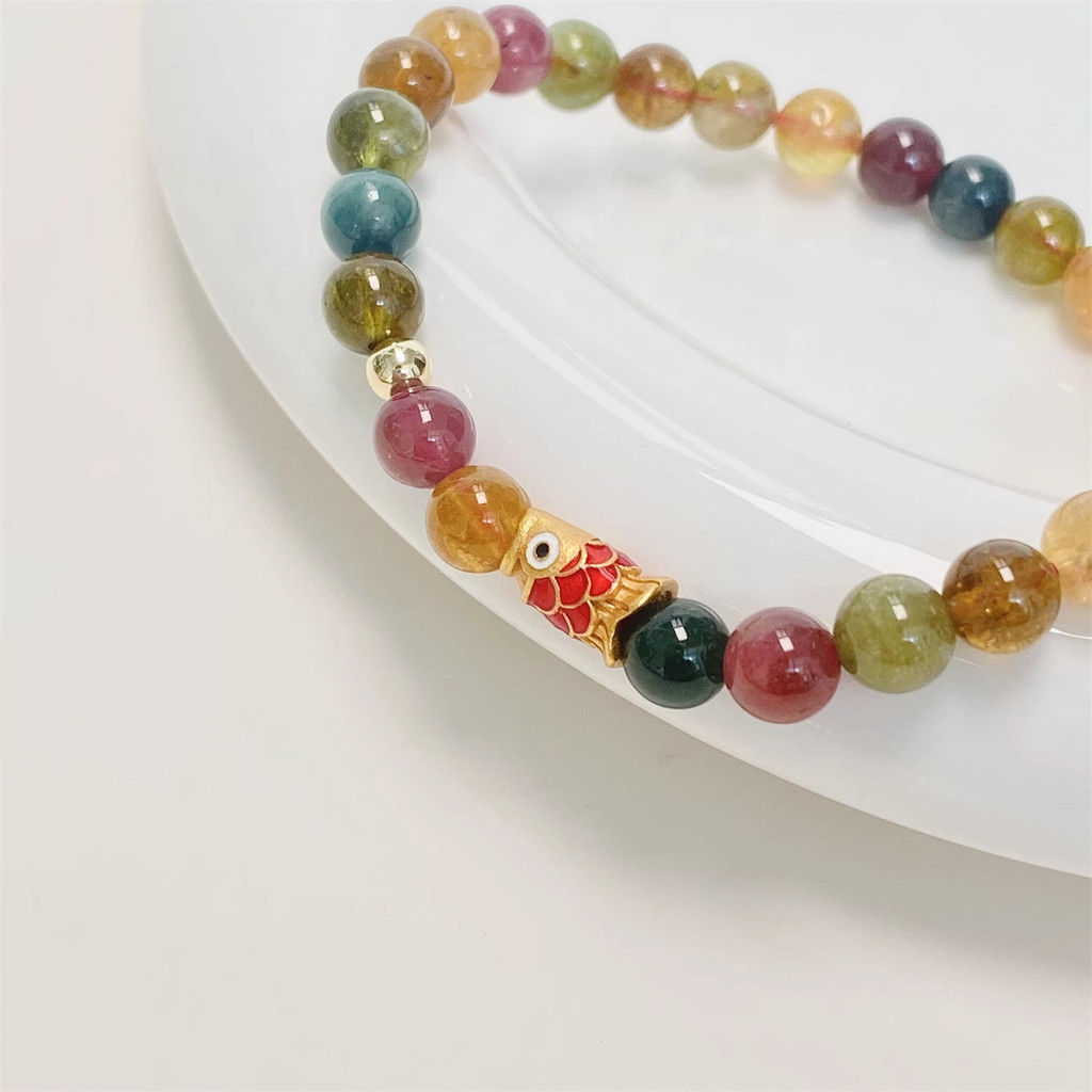 Như nước cá|Cầu Vồng Giả Tourmaline Vòng Tay Nữ Niche Đơn Giản Benming Năm Koi Vòng Tay Ánh Sáng Sang Trọng Chuyển Tất Cả Trận Đấu Quà Tặng Vòng Tay