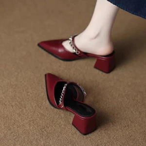 Giày Cao Gót Mũi Nhọn VN Vuông, Phong Cách Nữ, Phong Cách Chui Đầu, Size Lớn, Size 34-41