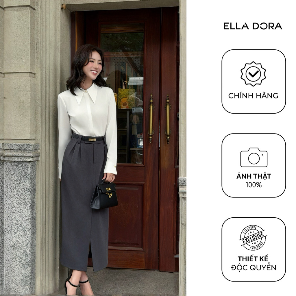 Chân váy công sở ELLA DORA thiết kế 2 ly xẻ trước dáng dài thanh lịch sang trọng màu GHI XÁM [CV188]
