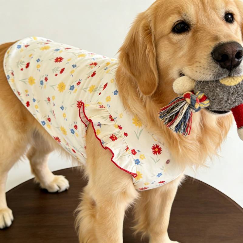 【Ready Stock】 Pet Dog Clothes Floral Flounce Super Cute Sweet Thin Vest Golden Retriever Spring and Summer Refreshing Clothing LP9x