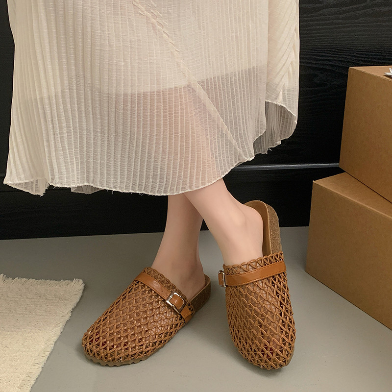 Atikota Dép xăng đan lưới rỗng dành cho nữ, khóa cài thời trang, đế mềm, thoáng khí, thoải mái khi đi chơi ngoài trời, nhẹ, dép xỏ ngón hàng ngày.