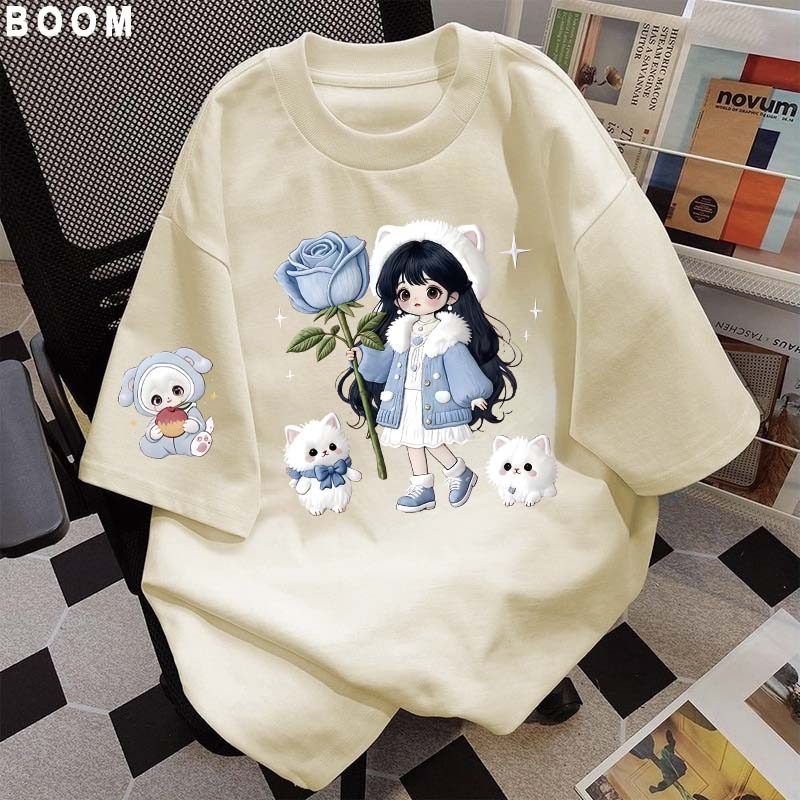 Áo thun chữ thêu nữ kiểu hàn quốc form rộng tay lỡ cổ tròn cotton mát - hè hot trend in cách dễ thương- Local brand #02