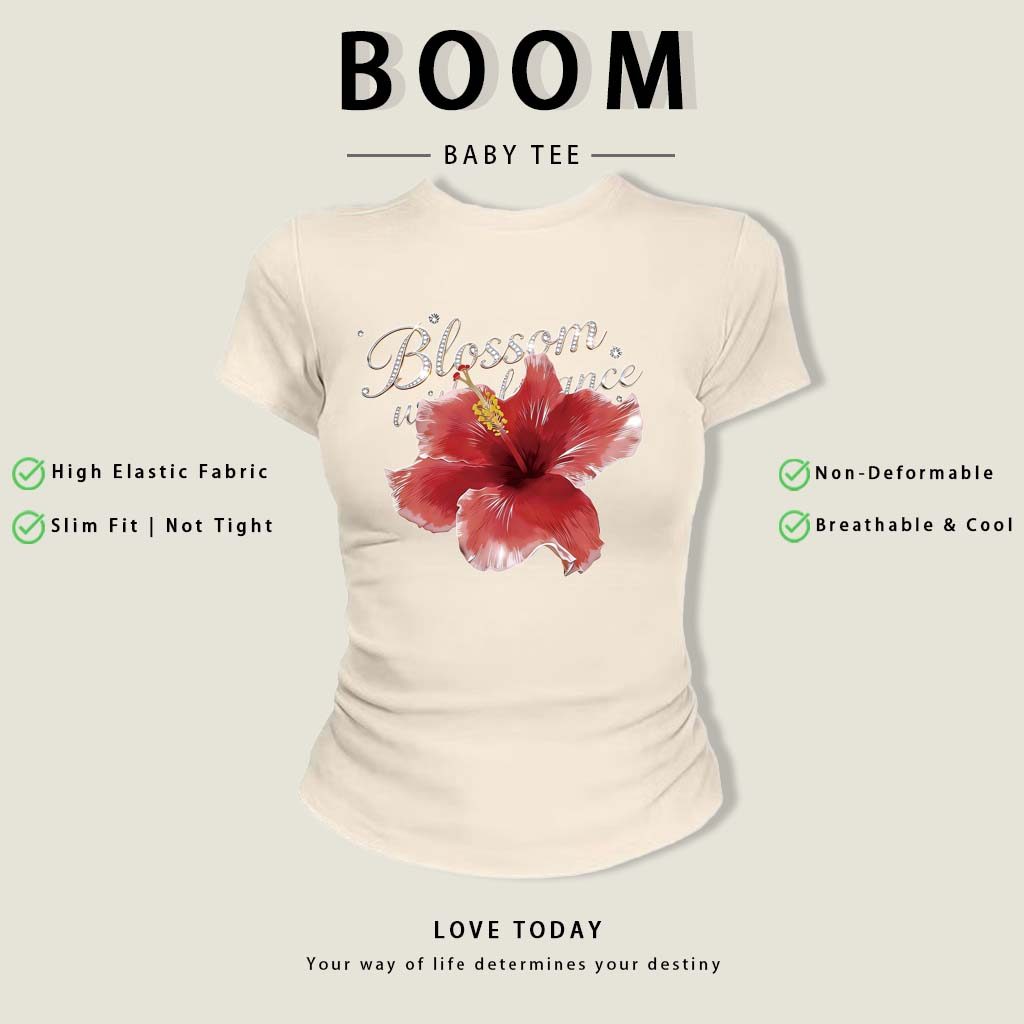 BOOM Áo Baby Tee Nữ Cotton Ôm Body-Áo Thun Ngắn Tay Y2K In Hình PhongCách Mùa Hè, Cổ Tròn Hàng Đầucách hàn quốc phongW70