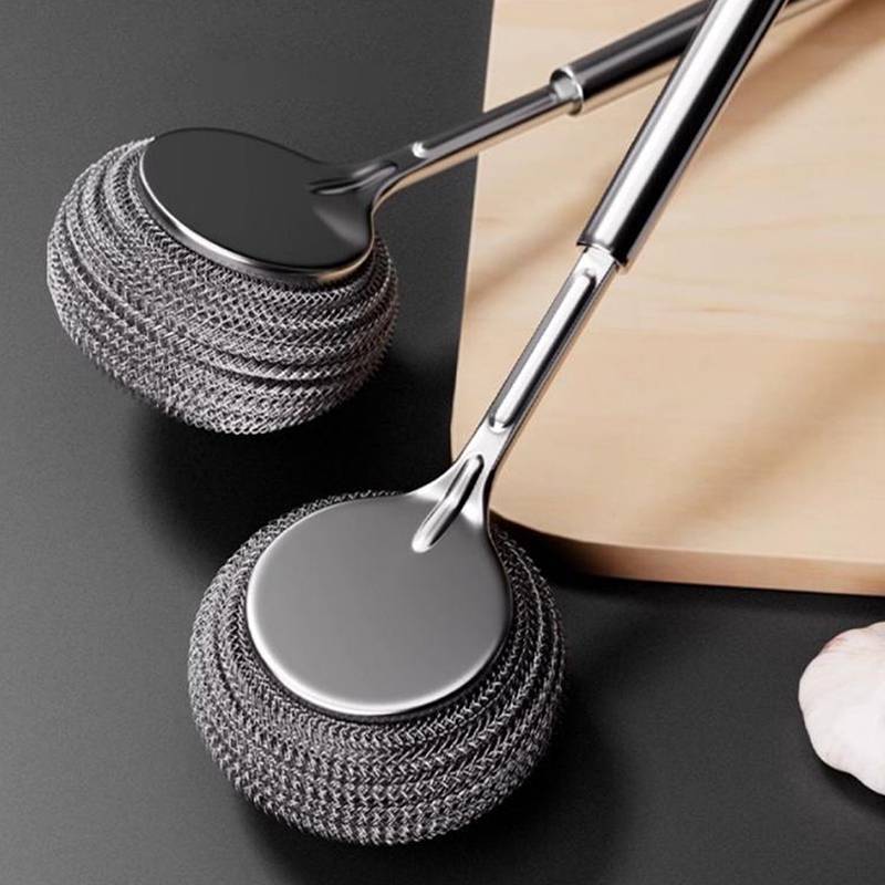Bàn chải làm sạch tay cầm dài, lông thép khử nhiễm mạnh, dùng cho nồi chảo, bếp, đồ kim loại